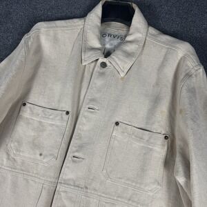 Orvis Hemp Chore Jacket Mens L Vintage Style Workwear Utility Pockets Natural